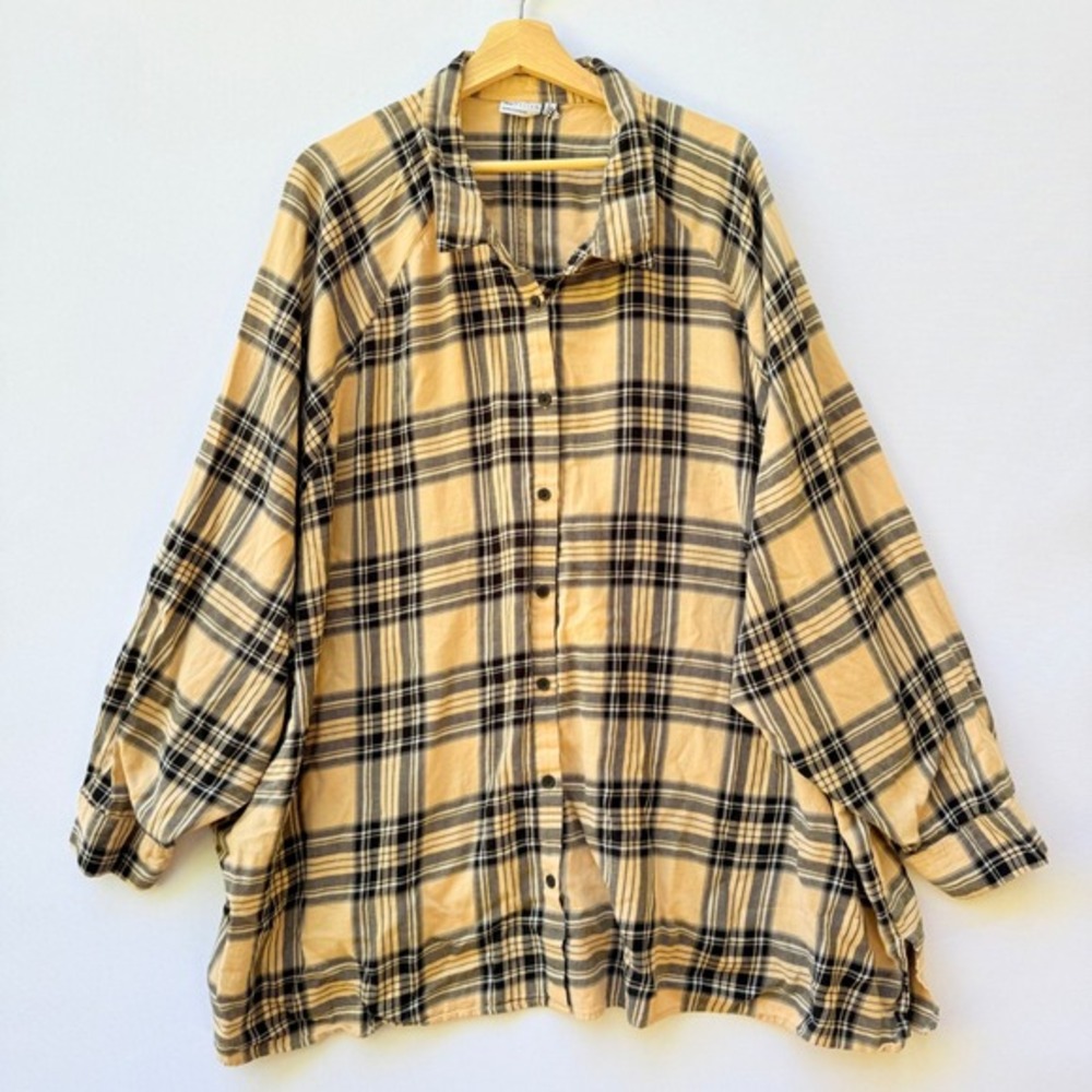 ASOS Curve Womens Plus 26 Plaid Button Down Shirt Top Beige Black Farmcore Rodeo